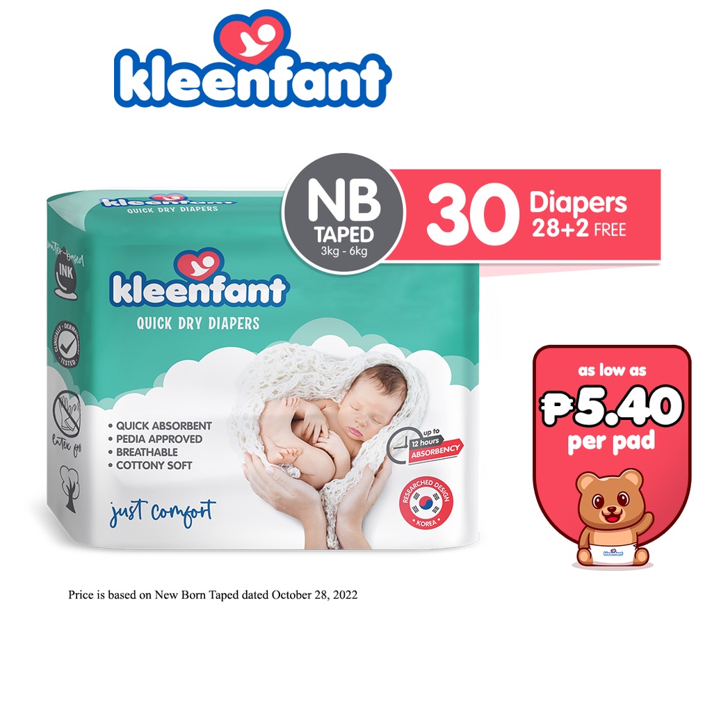 Kleenfant Diaper for Baby Taped Pants Newborn - XXL Pack of 1 30 pad Baby Needs Korean Diaper Babies