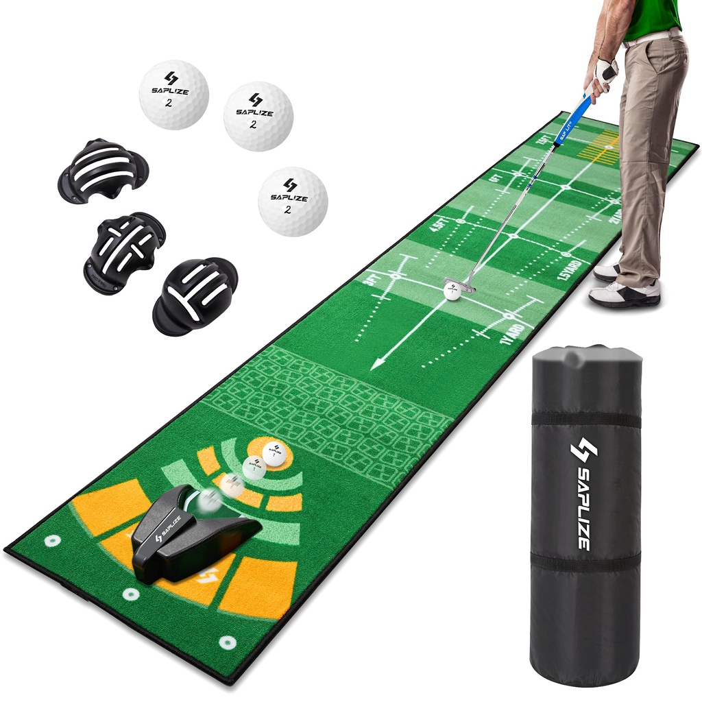 SAPLIZE TwoSpeed Golf Putting Practice Mat with Putting Alignment