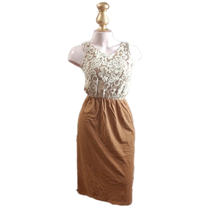 CASUAL CROCHET & COTTON MOCHA DRESS (FREE SIZE FITS SM) Shopee