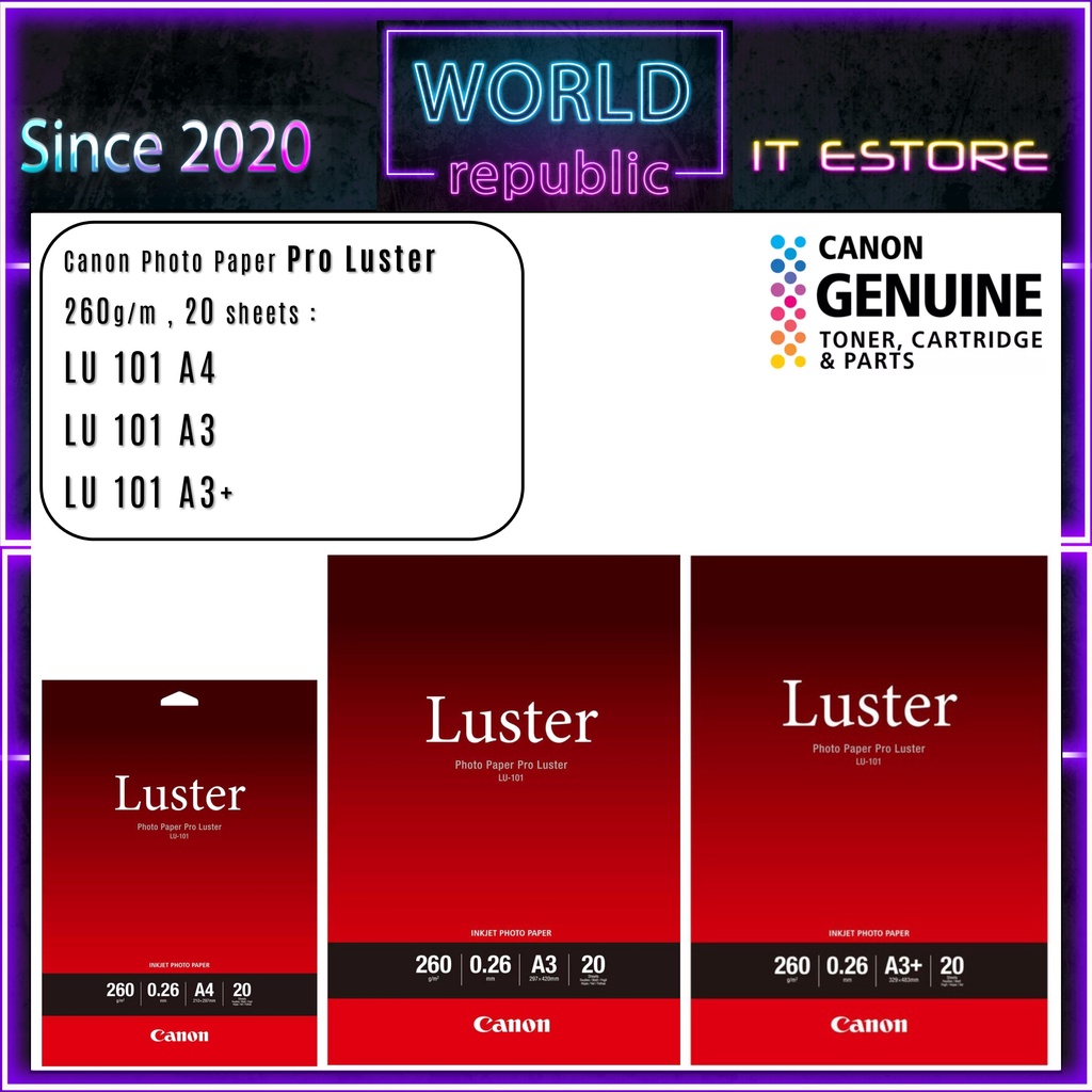 Canon LU101 LU101 A4 A3 A3+ Size ( 20 sheets ) Photo Paper Pro Luster