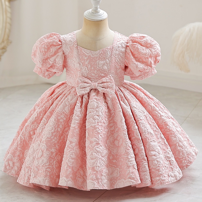 Little Girl One Year Old Dress Puff Sleeve Princess Dresses Pink Red