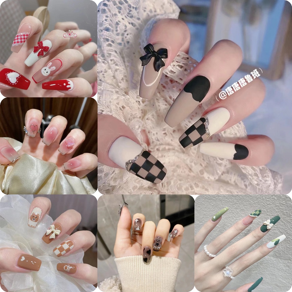 24pcs 3D Flowers Printing False Nail Art Design Rose Red Pink Fake Nail