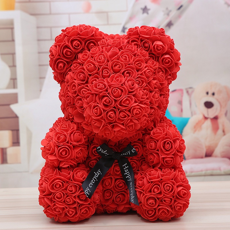 25cm Rose Bear with Gift Box Eternal Rose Bear PE Flower foam Bear ...