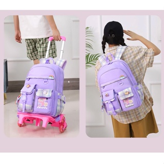 NEW 2/6 Wheels High Quality Girls Trolley Backpack Schoolbag with Wheels Orthopedic Bags for Children Schoolbag Rolling Backpack Bag #8