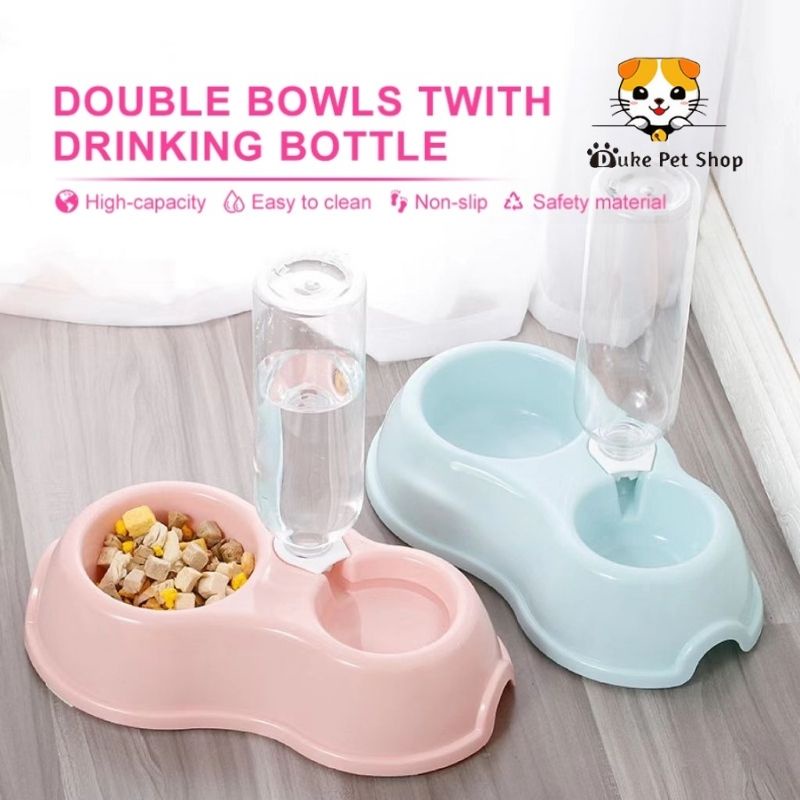 Pet Bowl Cat Bowl Dog Bowl 2 in 1 Food Bowl Drinking Bottle Set Puppy