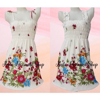 Smocking Dress Plain Floral Women Above Knee (Can Wear as Maternity) Fit to XS-M 20 Colors Available