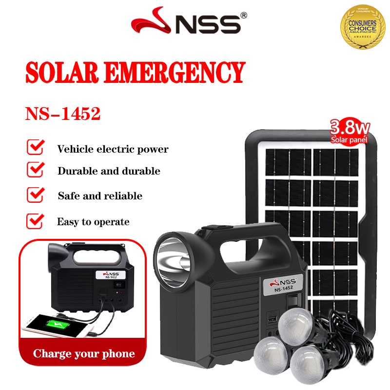 NSS Solar Lighting System Emergency Light with Solar panel LED Bulb