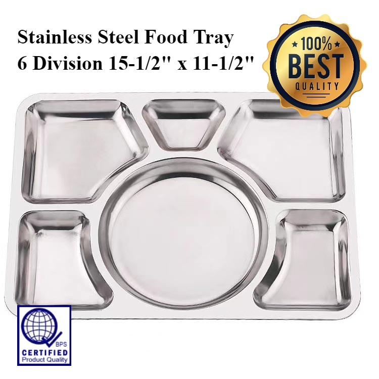 151/2" x 111/2" Stainless Steel 6 Compartment / Division Mess Trays