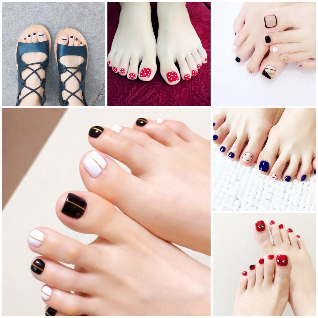 Fake Toenail 24pcs Fake Nails With Glue Removable Toe Nail Feet Nails