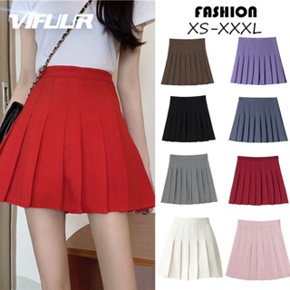 ☆XS-3XL☆ Korean Fashion Womens High Waist Red Skirt Slim Pleated Skater Tennis School Skirt VIFUUR