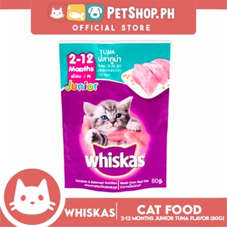 12Pcs Whiskas Junior Tuna 2-12Mo's Pouch Wet Cat Food 80G`