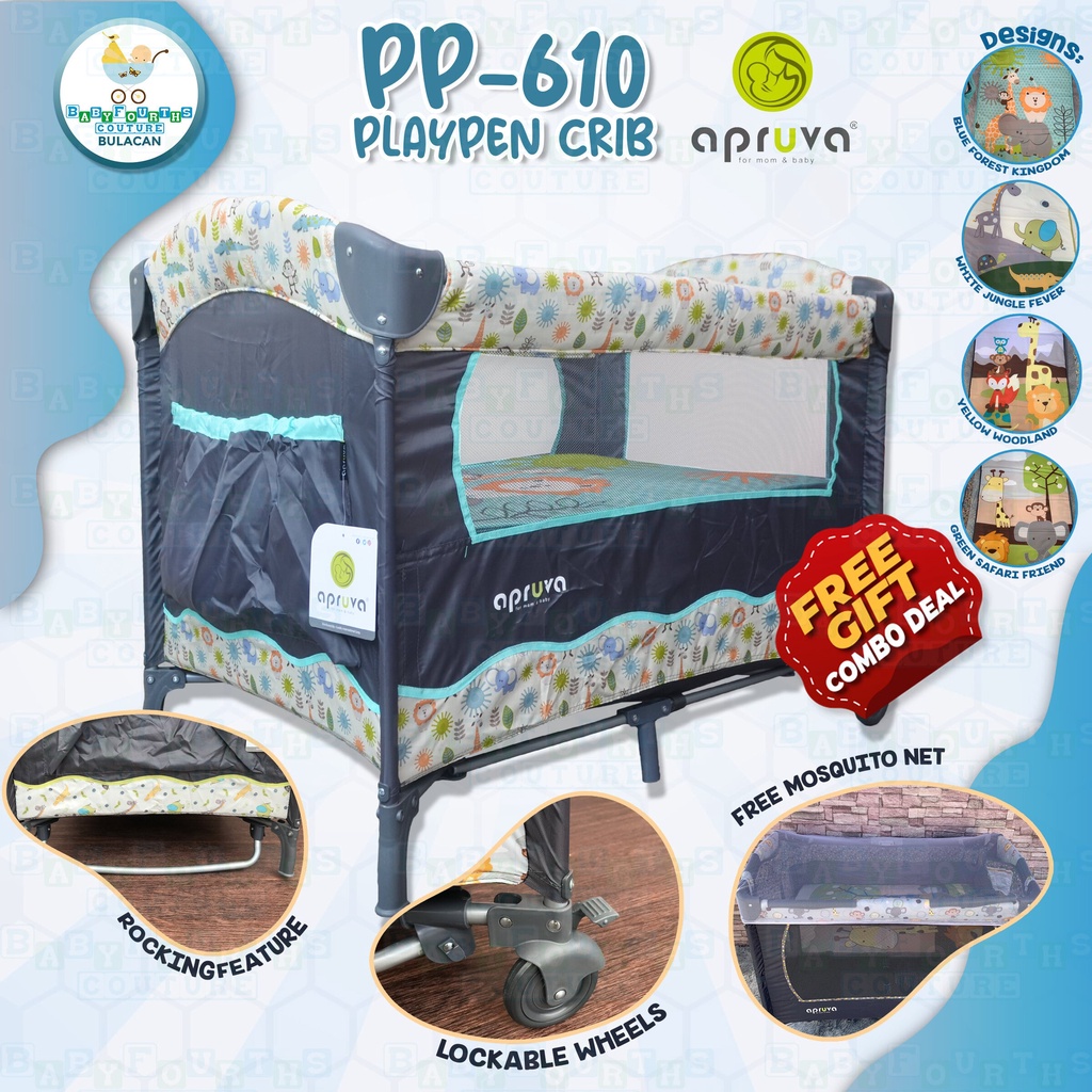 COD Apruva Playpen Crib for Baby with Mosquito Net & Rocking Feature PP