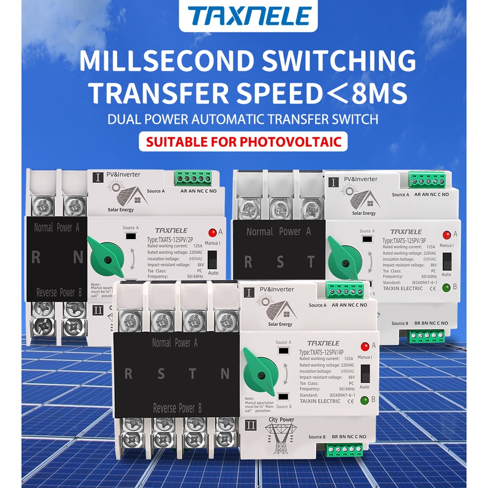 2P 3P 4P Din Rail ATS PV Inverter Dual Power Automatic Transfer Selector Switches Uninterrupted