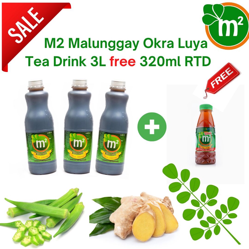 M2 Malunggay Okra Luya Tea Drink 3L Concentrated+free 320ml Ready to