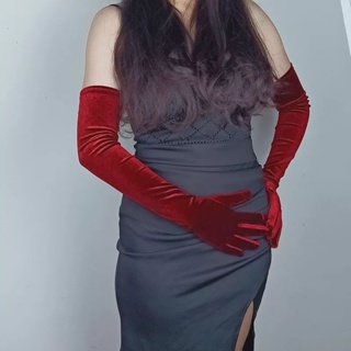 Opera Wedding Long Red Velvet Gloves Women Evening Costume Special Fashion Warm Velours Gloves