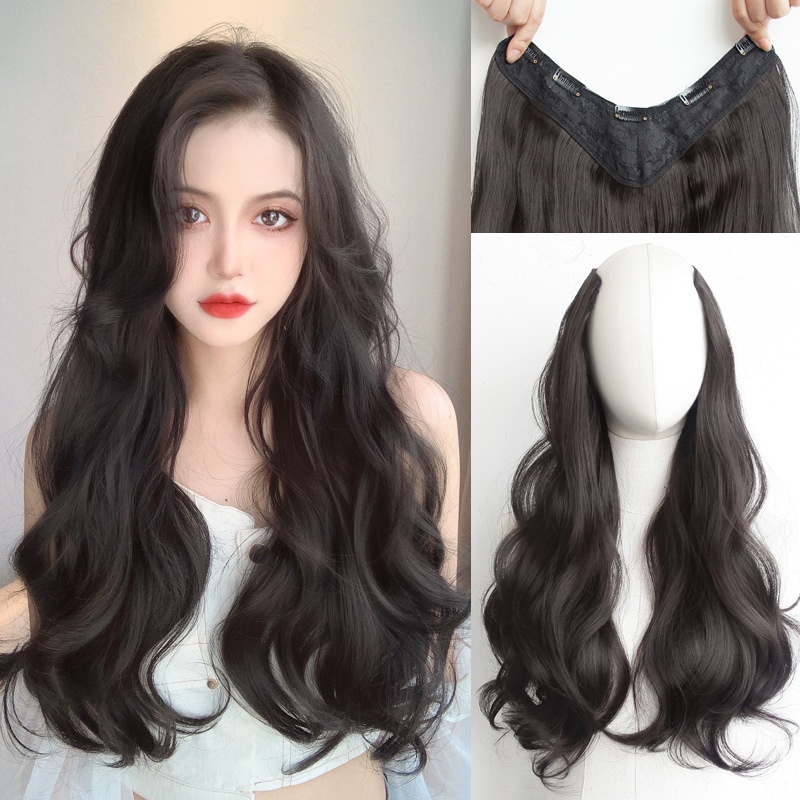 Wig piece Hair extension piece Women's long curly hair wig Invisible ...