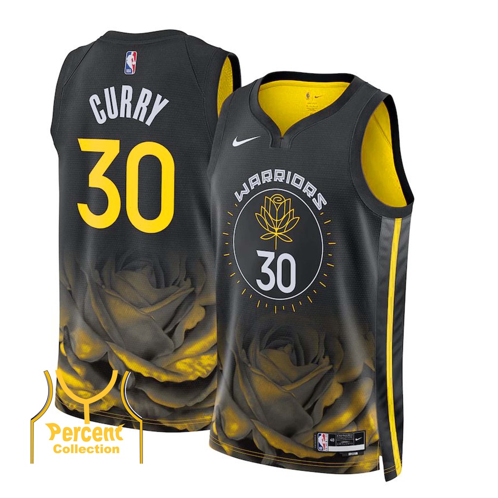 Warriors Stephen Curry 30 Gold Yellow Rose Jersey NBA City Edition ...
