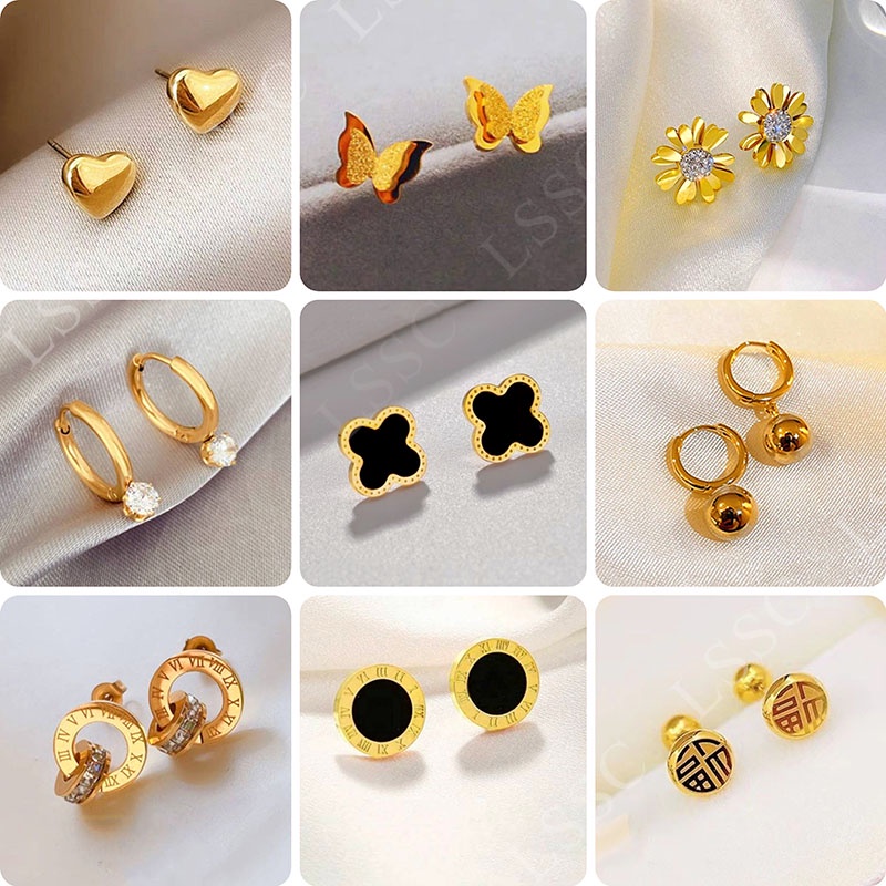 Hikaw Gold Heart Earrings for Women Non Tarnish Round Hypoallergenic