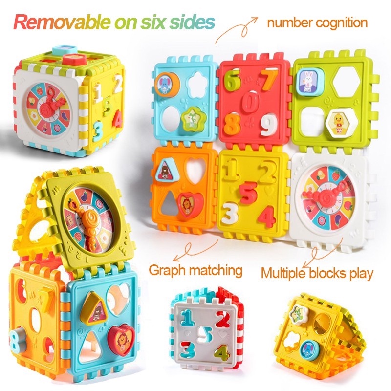 Puzzle Building Block Toy Shape Matching Hexahedron with Number Graphic