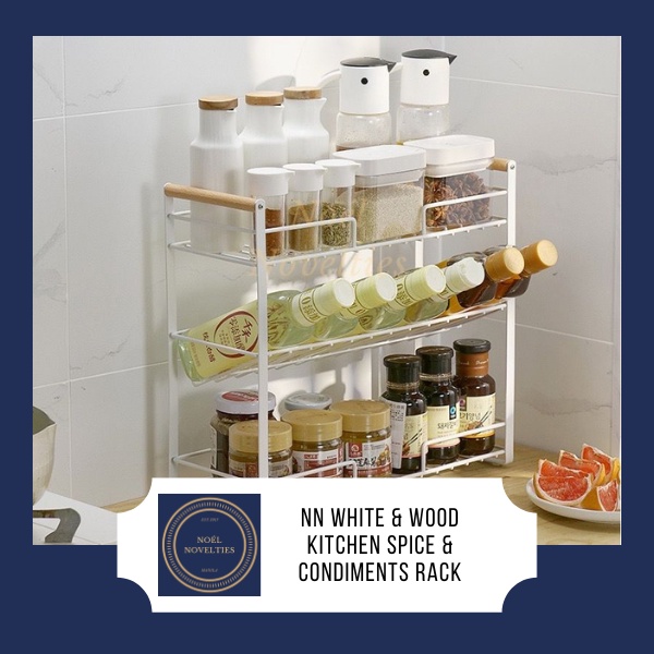 NN Nordic Minimalist White and Wood Kitchen Spice & Condiments Rack ...