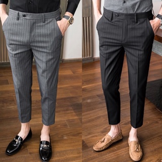 Men's Formal Suit Pants Casual Striped Suit Trousers Korean Version High Waist Straight Trousers