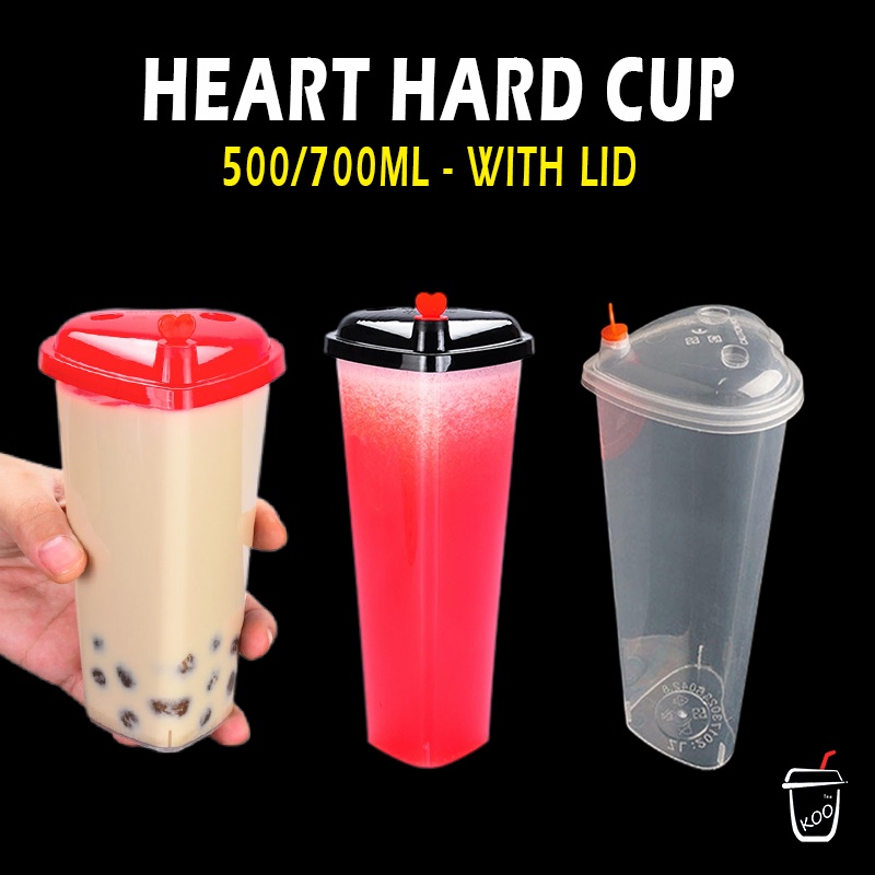 25pcs Milk Tea Cup Heart Hard Cup/Juice Cup/Disposable Plastic Cup For