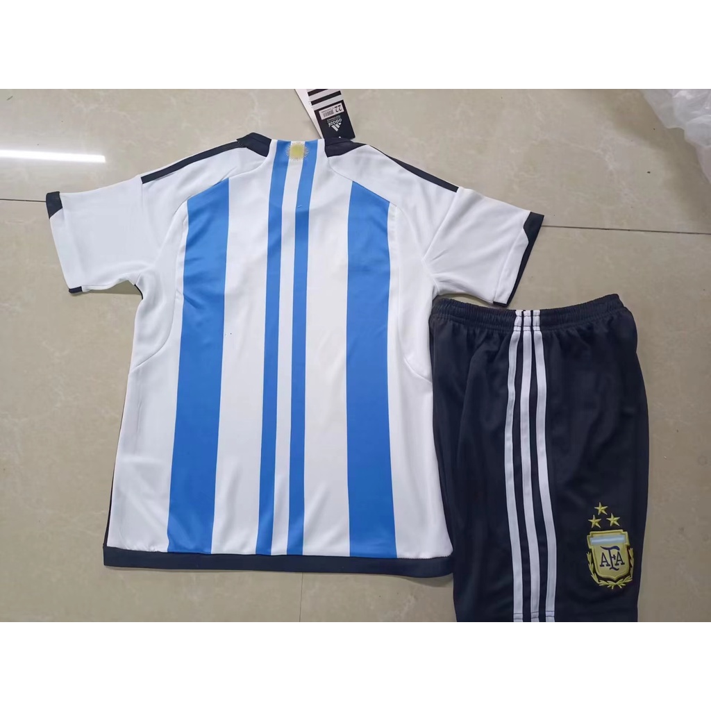 € 23.67  with 3 Stars Youth Uniform Kids Kit 2022 World Cup Argentina Home Soccer  Jersey Shorts Football Shirt Sale