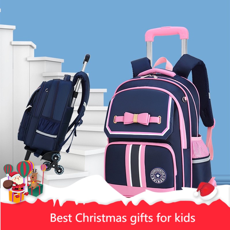 Waterproof trolley Children School Bags With 6 Wheels Stairs Kids