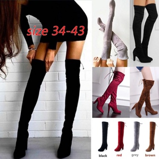 Women Stretch Slim Thigh High Boots Fashion Over The Knee High Heels Size 34-43