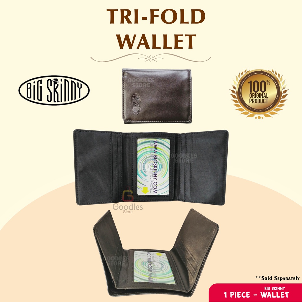 Authentic Big Skinny Men Trifold Leather Wallet TriFold Slim Leather