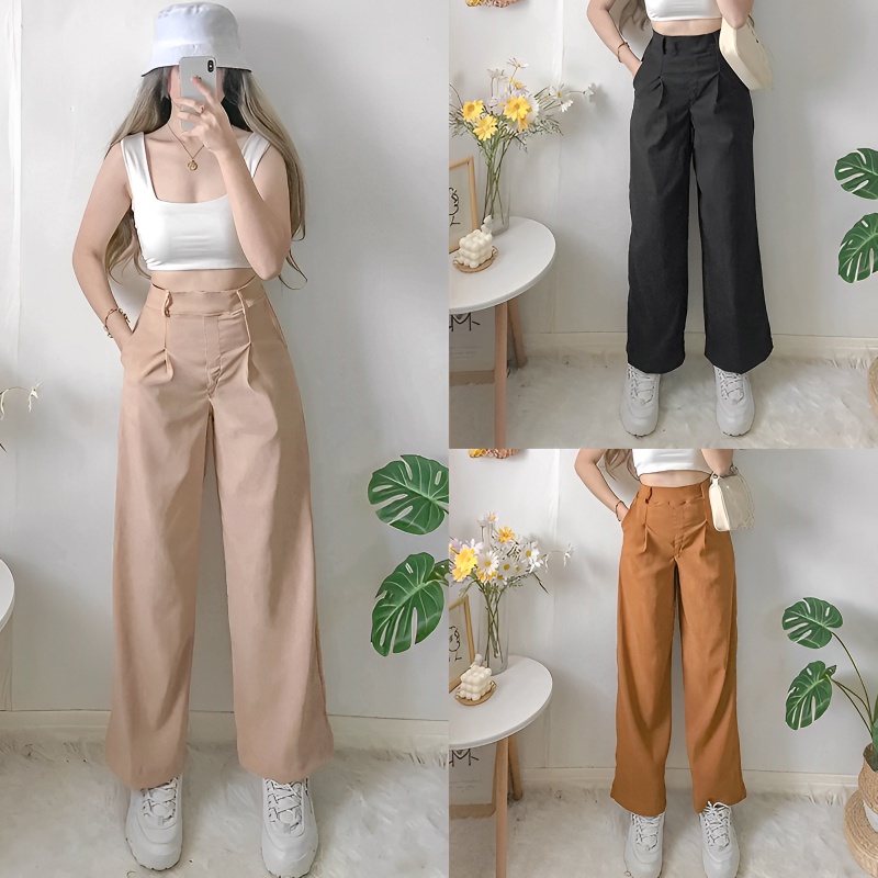 Kily Korean High Waist Casual Trousers Wide Leg Pants For Women Premium