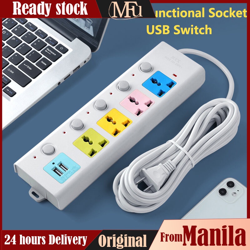 Extension Outlet Socket Plug with Switch Usb Cable Power Supply Power