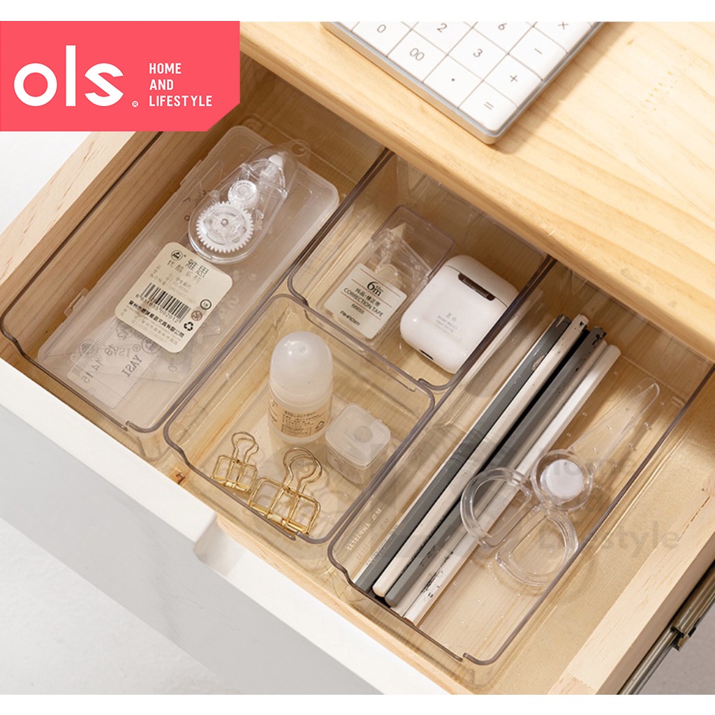 OLS Acrylic Drawer Organizer Desk Bins Container Storage Box Cutout
