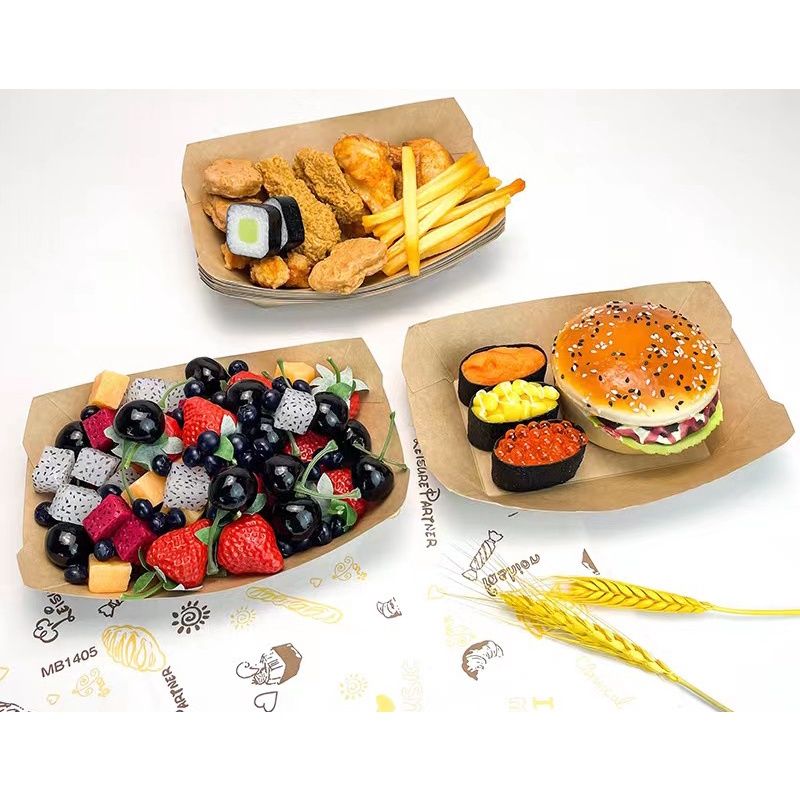 25pcs ship shape Kraft Paper snack Box Disposable Picnic Sushi Salad
