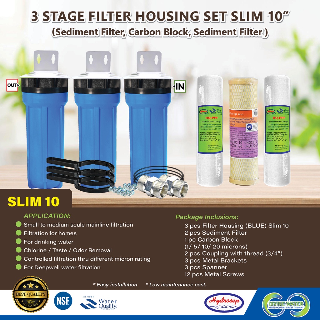 3Stages Water Filtration System (Slim 10") Blue 3/4" NPT Shopee