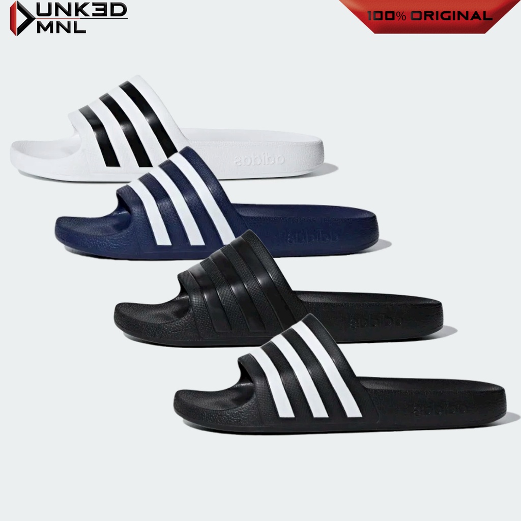 100% Original Adidas Aqua Men's Slides "Triple Black / Black Stripes