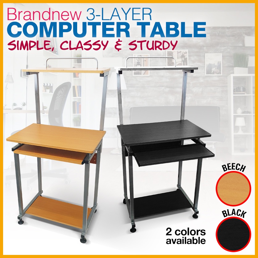 Computer Table BLACK & BEECH Color / with Keyboard Tray / PC Desk