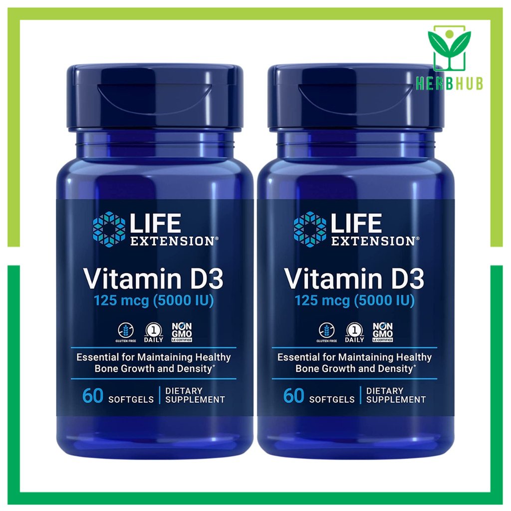 Herb Hub Life Extension Vitamin D3 125 mcg (5,000 IU) Vitamin D3 with
