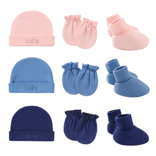 3Pcs/Set Newborn Cotton Safety Accessory Glove+Cap+Foot Cover Baby Boys Girls Infant Hats Mittens