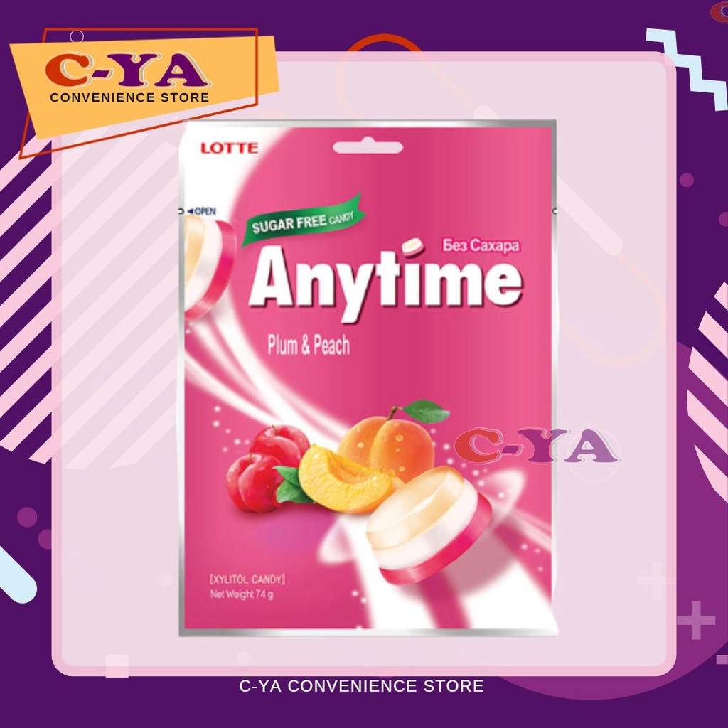LOTTE ANYTIME XYLITOL PLUM & PEACH SUGAR FREE CANDY 92g Shopee