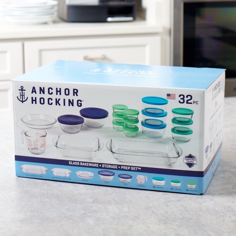 Anchor Hocking Clear Glass Bakeware, Storage and Prep Set with Lids, 32