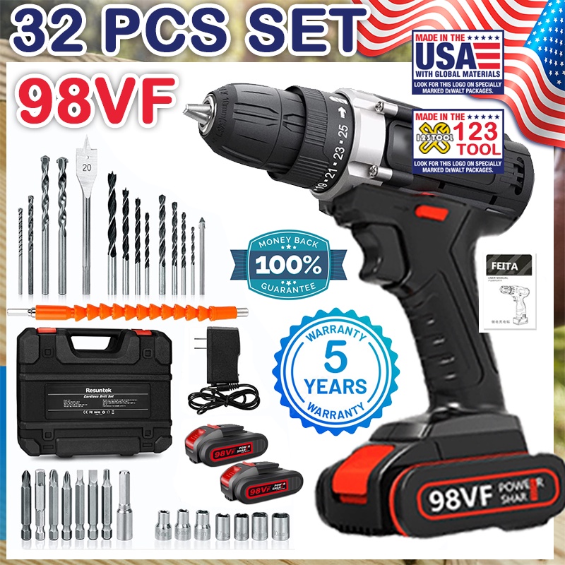 32 pcs set 98V Impact Drill Set Cordless Hand Drill Set Electric