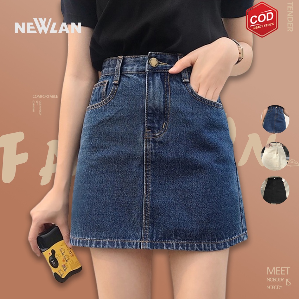 Newlan Dq0022 korean Fashion Denim Skirt HighWaisted Skinny Aline