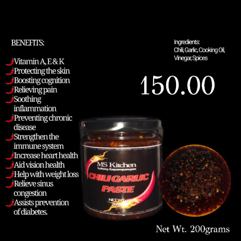 CHILI GARLIC PASTE MS Kitchen Lutong Kapampangan Shopee Philippines