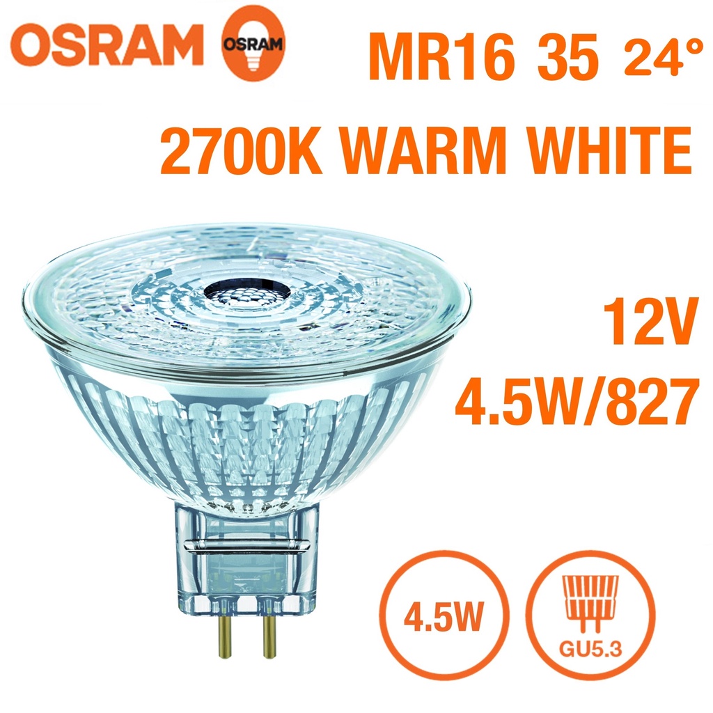 Osram Led Value 4.5W 12V LED MR16 2700K 24D GU5.3 380lm Warm White Led