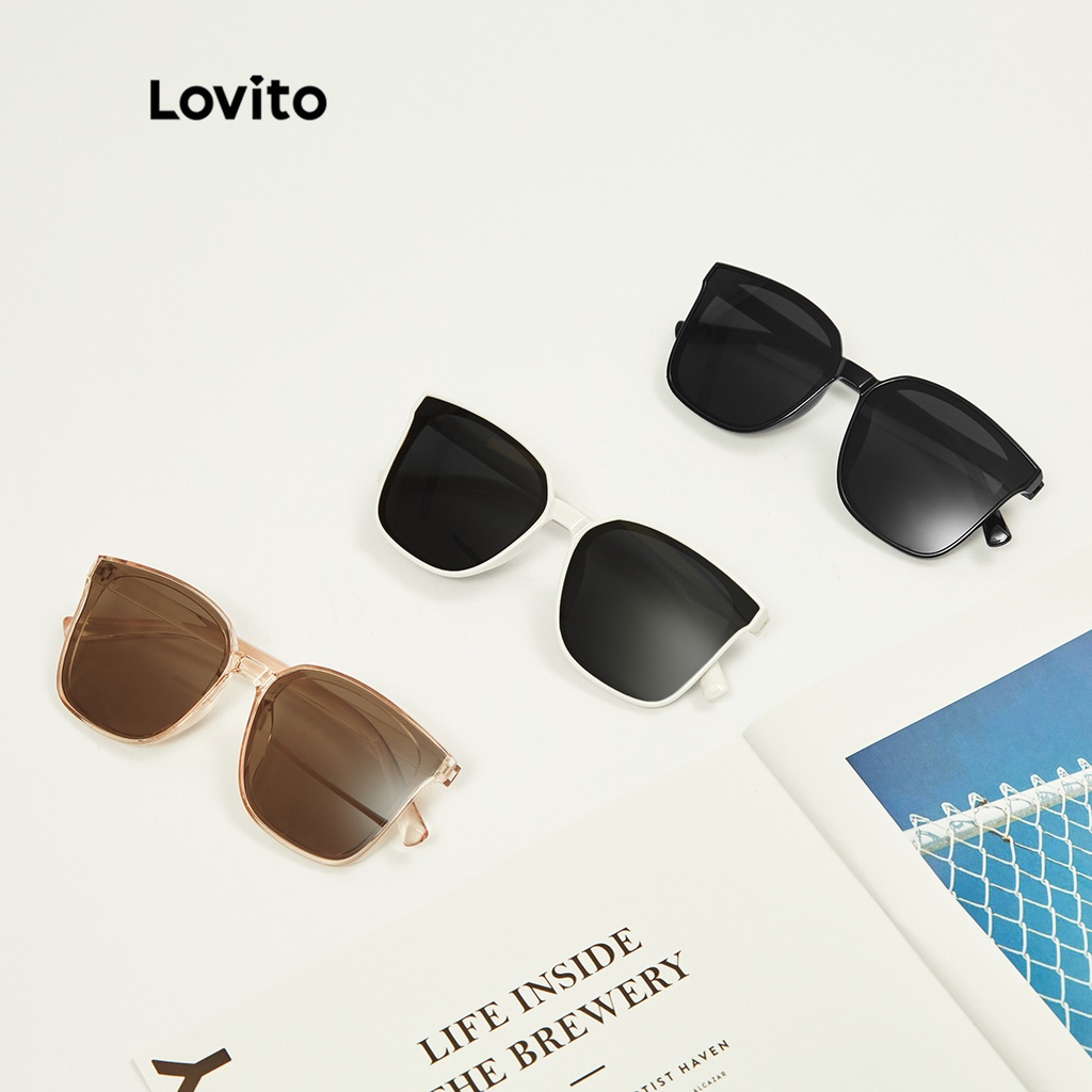 Lovito Casual Plain Classic Oversized Sunglasses With Glasses Box ...