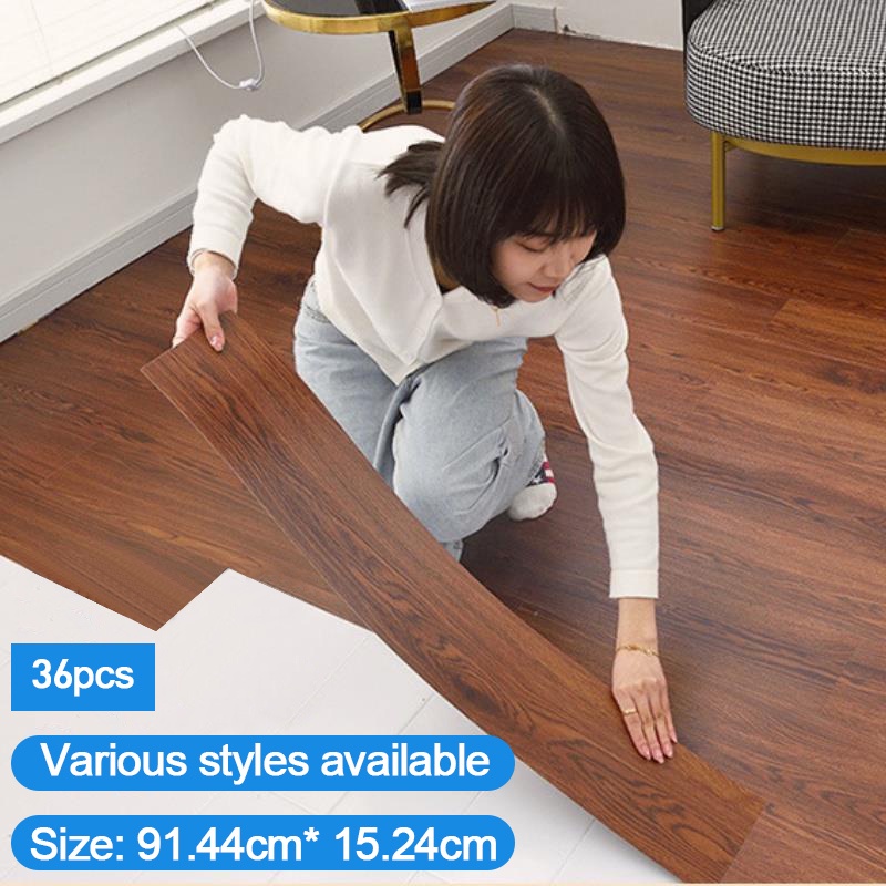 Floor Stickers 36pcs 2mm thick Wooden Design 91X15 cm Vinyl Adhesive