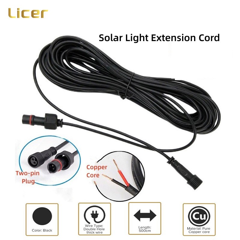 Licer Solar Light Extension Cord 5M Waterproof Pure Copper Core