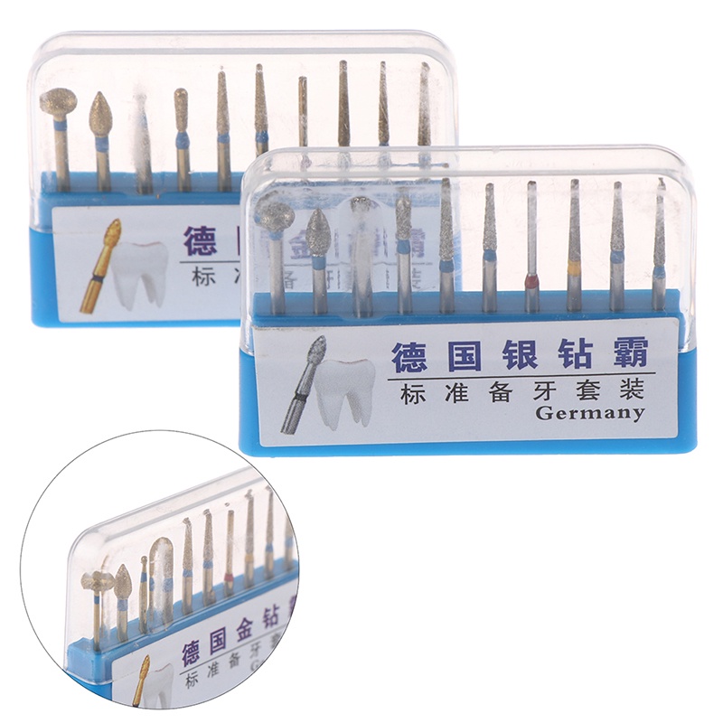 Dental Diamond Burs Preparing Teeth Drills Titanium Plating Set Dentist