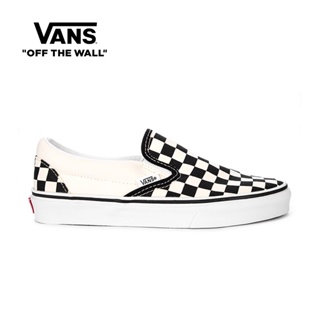 Vans Classic Slip-On Black And White Checker/White Canvas Sneakers For Men